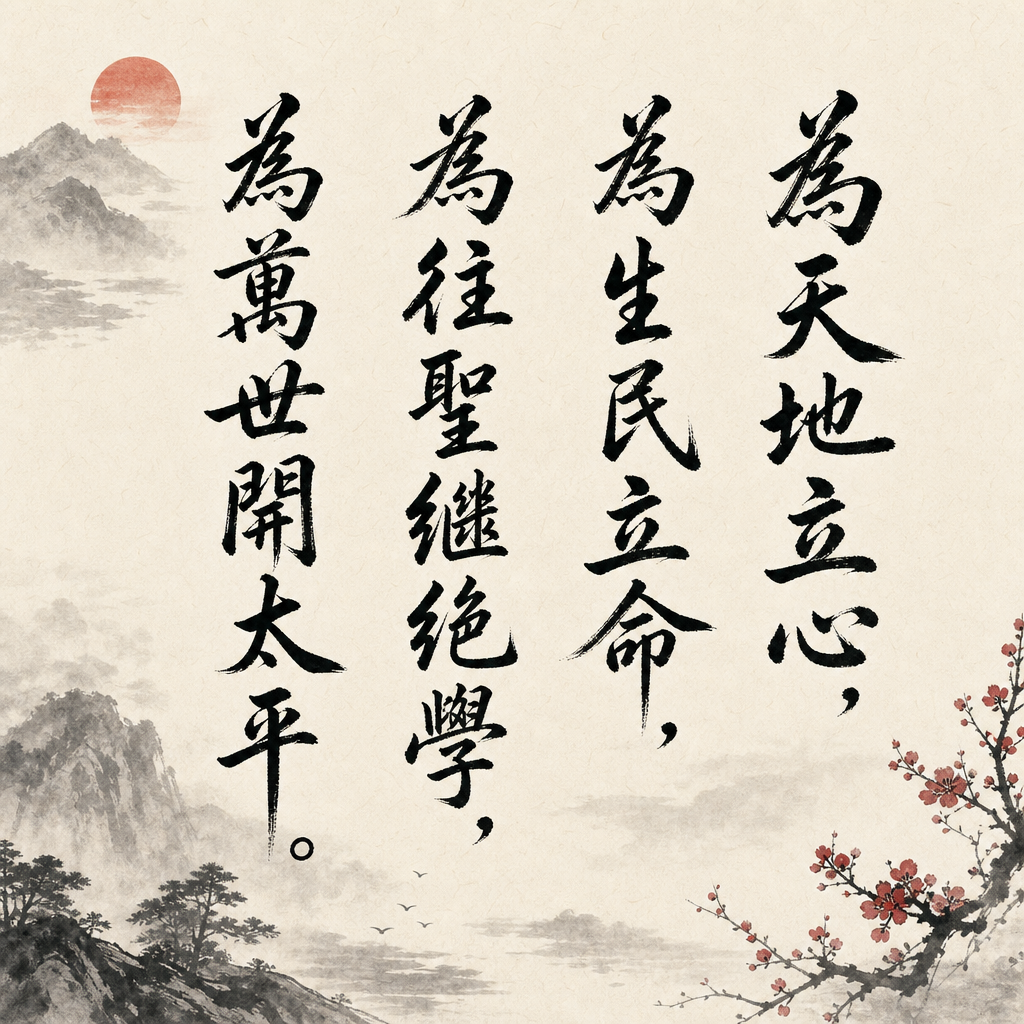 为天地立心，为生民立命，为往圣继绝学，为万世开太平。